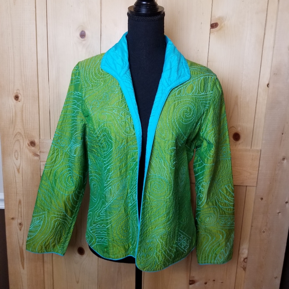 Vintage Yak Magik 100%Silk Embroidered Open Front Jacket